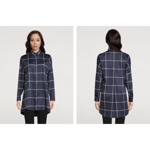 Akris Punto Cotton Windowpane Plaid Black & White Button Dress Tunic Blouse 8